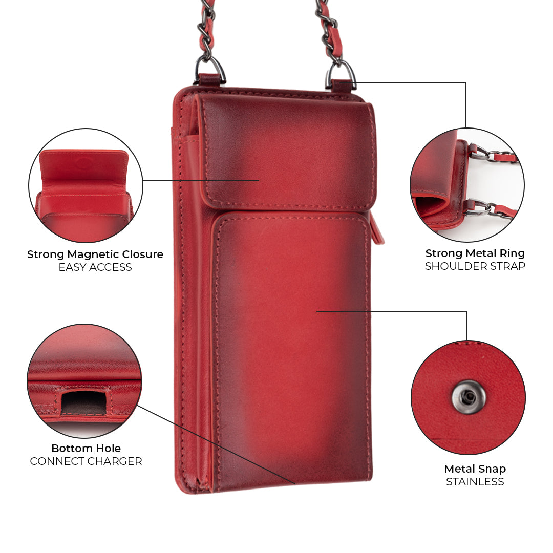 Awjin Leather Phone Bag Up to 6.7" - Rustic Red