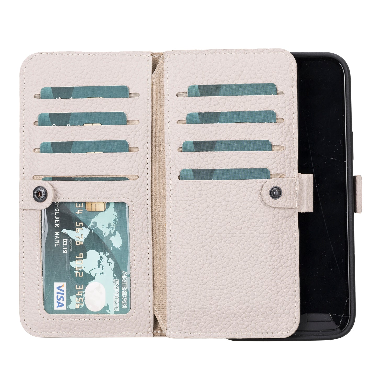iPhone 14 Plus (6.7") Leather MagSafe RFID Detachable Double Wallet Case - Beige