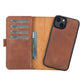 iPhone 14 (6.1") Leather MagSafe RFID Detachable Double Wallet Case - Teak Brown