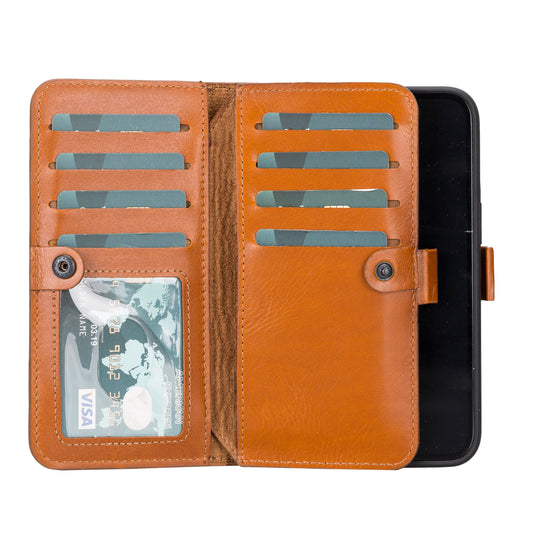 iPhone 14 (6.1") Leather MagSafe RFID Detachable Double Wallet Case - Rustic Brown
