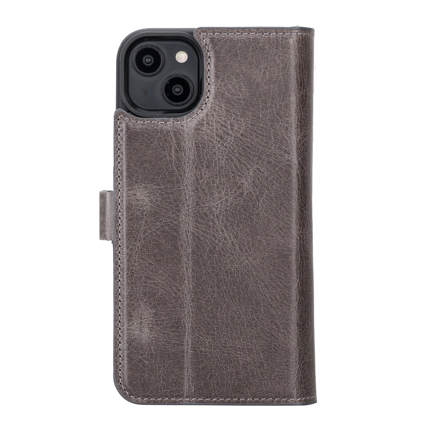 iPhone 14 Plus (6.7") Leather MagSafe RFID Detachable Double Wallet Case - Rustic Black