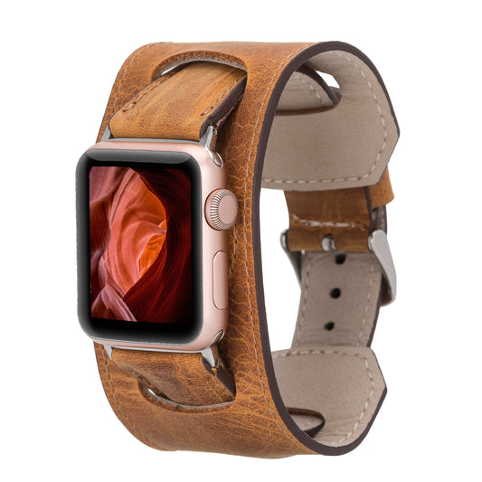 Jersey Cuff Leather Apple Watch Band - Camel