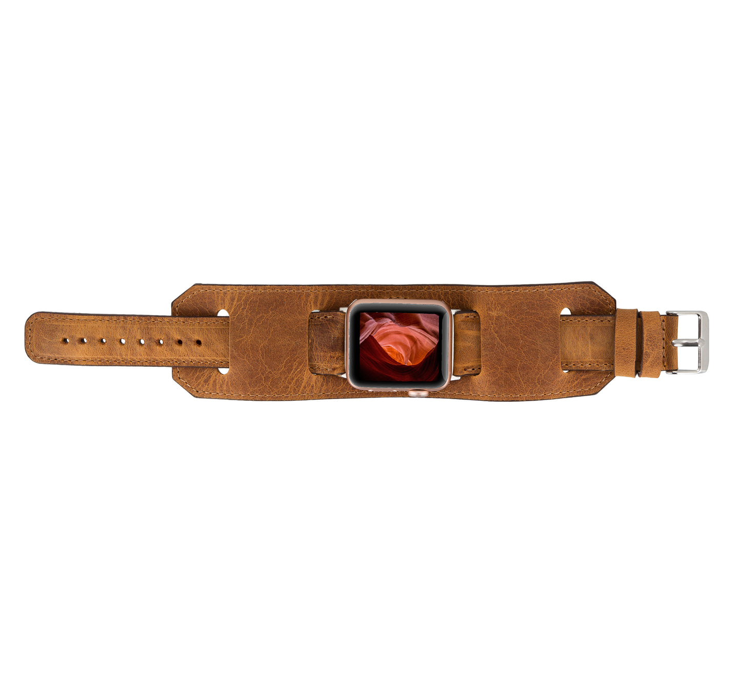 Jersey Cuff Leather Apple Watch Band - Camel