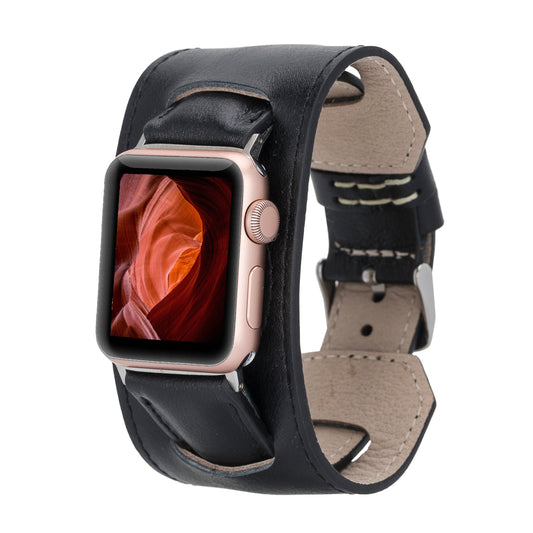 Jersey Cuff Leather Apple Watch Band - Black