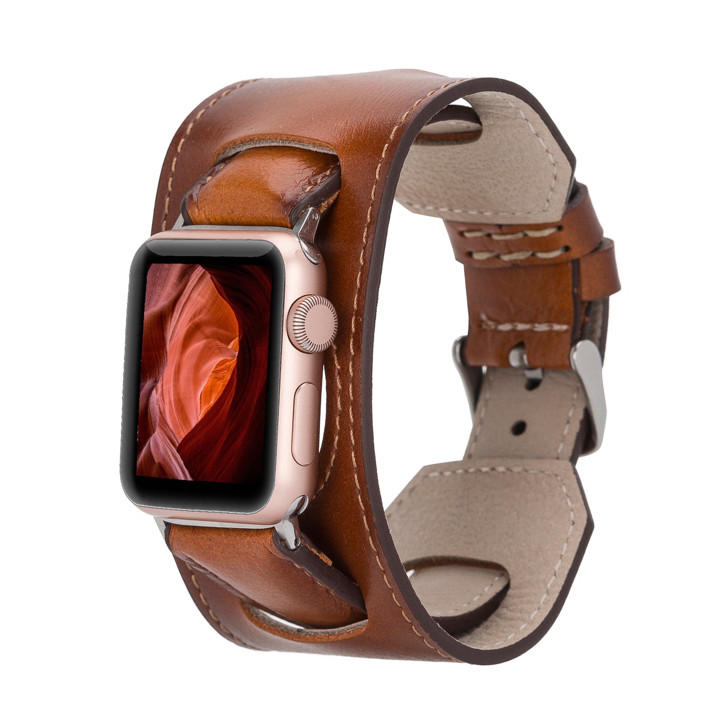 Jersey Cuff Leather Apple Watch Band - Rustic Brown