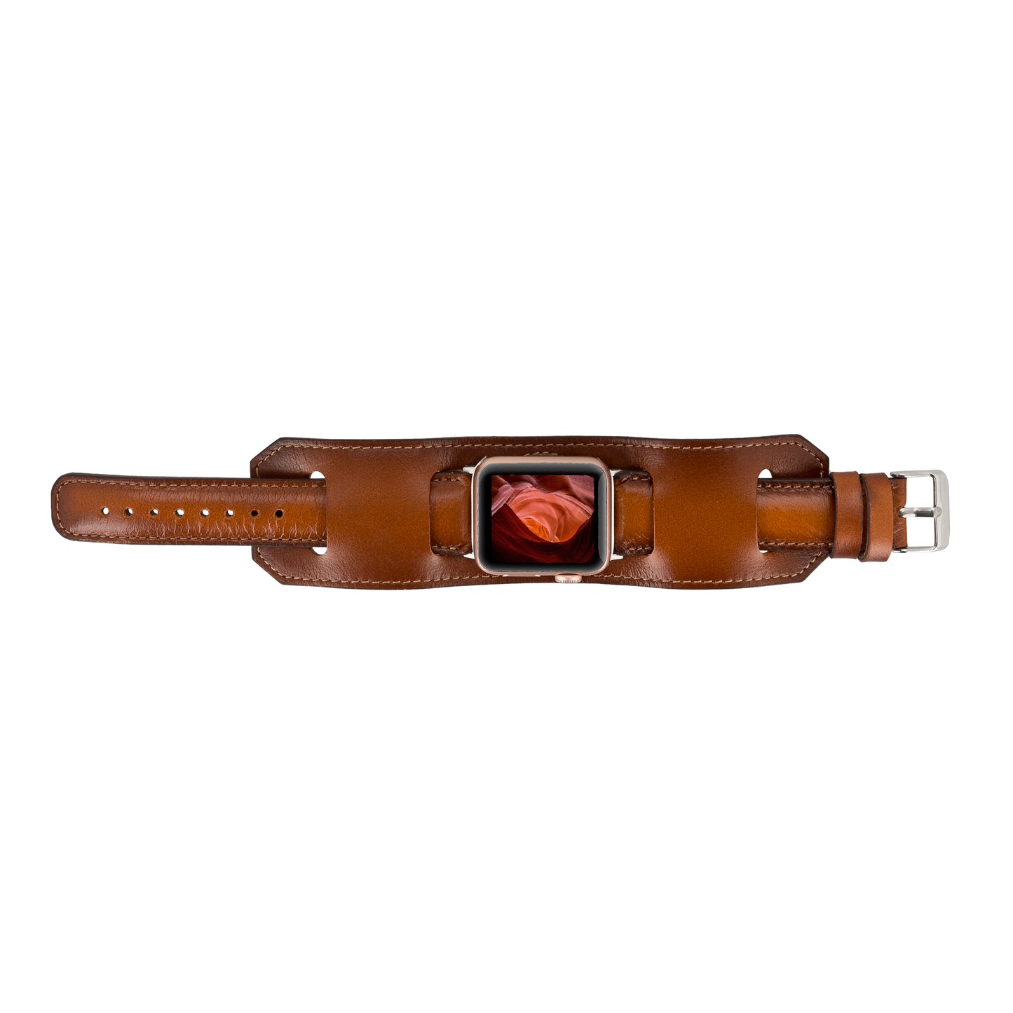 Jersey Cuff Leather Apple Watch Band - Rustic Brown