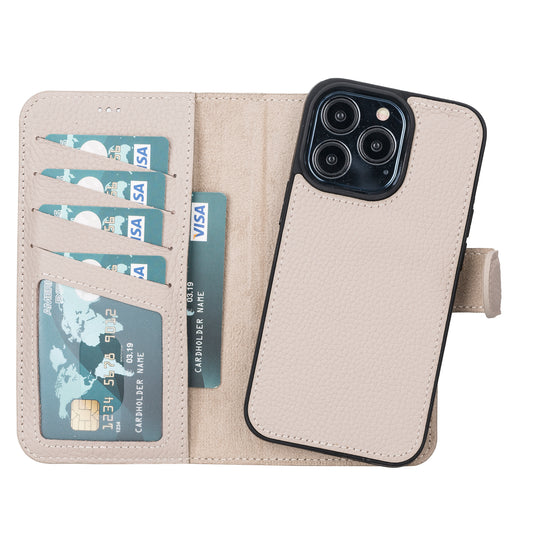 iPhone 13 Pro (6.1") Leather MagSafe RFID Magnetic Detachable Wallet Case  - Beige