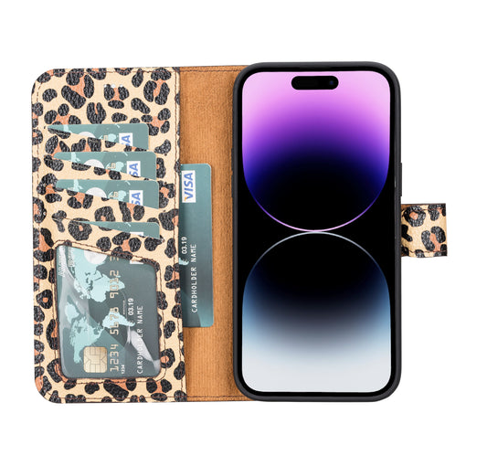 iPhone 14 Pro Max (6.7") Leather MagSafe RFID Detachable Wallet Case - Leopard