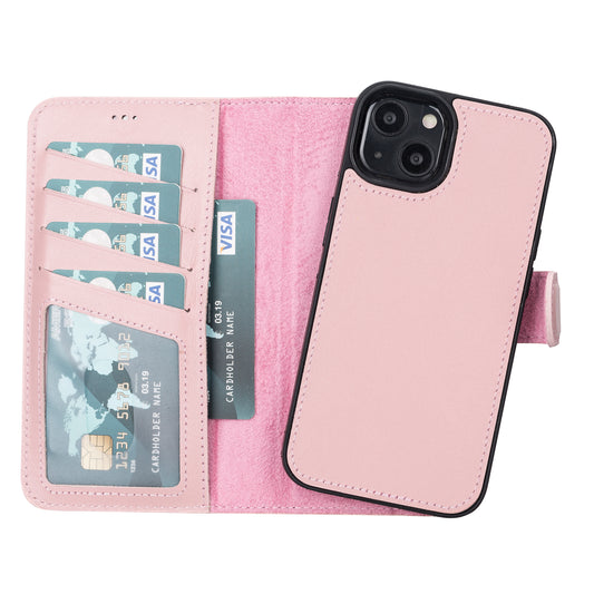 iPhone 13 (6.1") Leather MagSafe RFID MagSafe Magnetic Detachable Wallet Case  - Pink