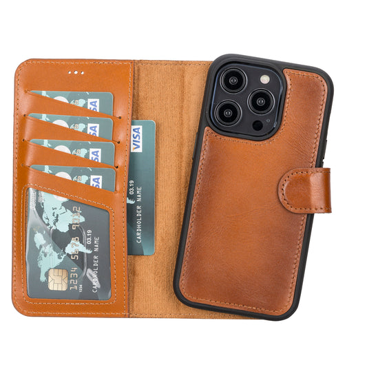 iPhone 14 Pro (6.1") Leather MagSafe RFID Detachable Wallet Case - Rustic Brown