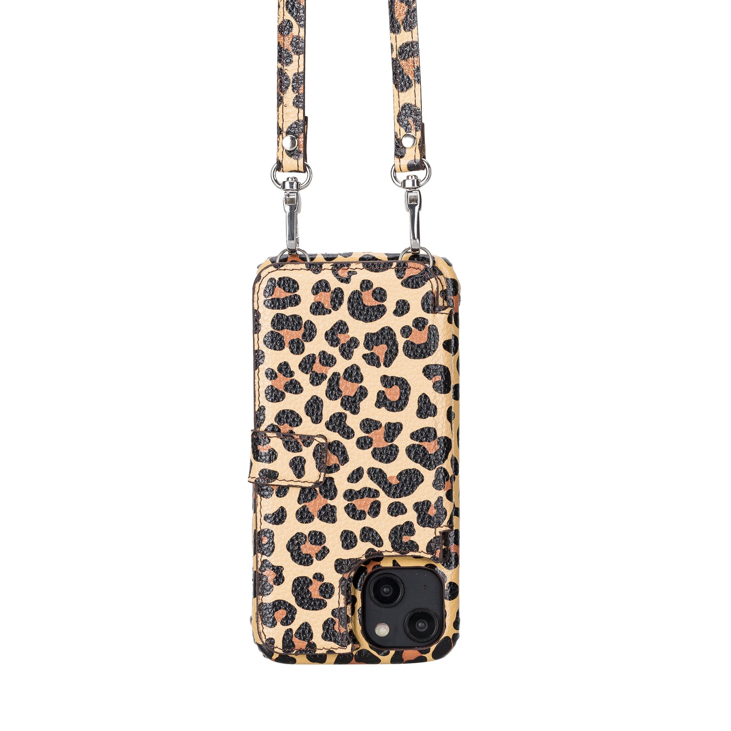 iPhone 14 Crossbody Leather MagSafe Wallet Case - Leopard