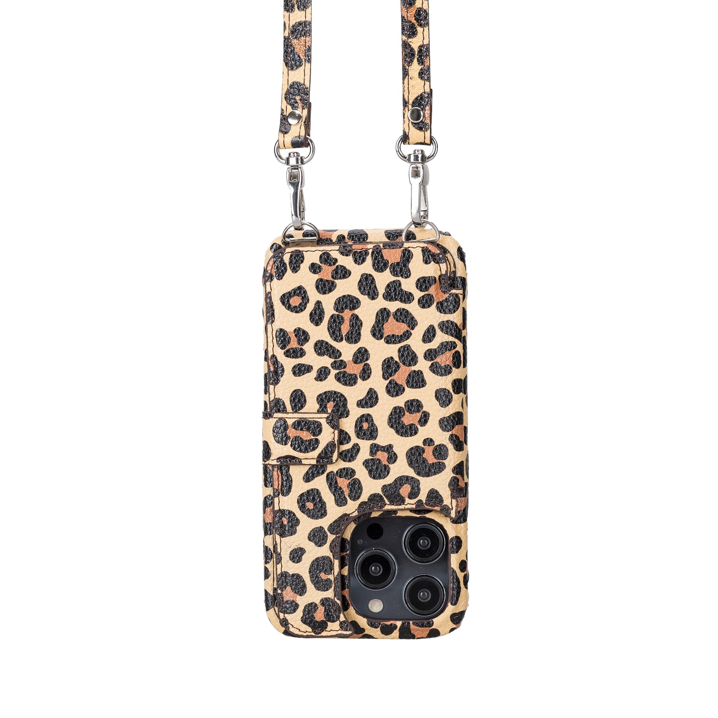 iPhone 14 Pro (6.1") Crossbody Leather MagSafe Wallet Case - Leopard