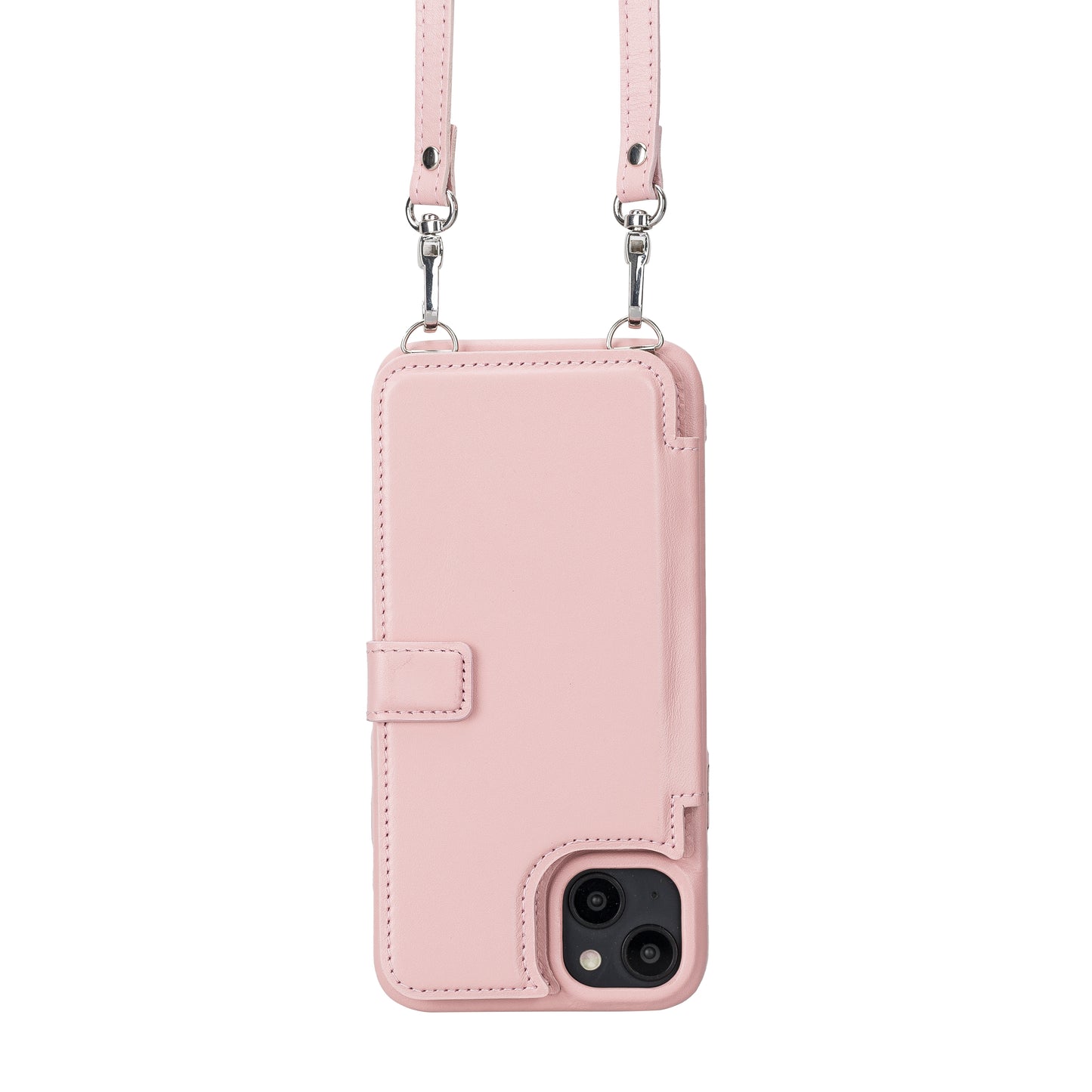 iPhone 14 Plus (6.7") Crossbody Leather MagSafe Wallet Case - Pink