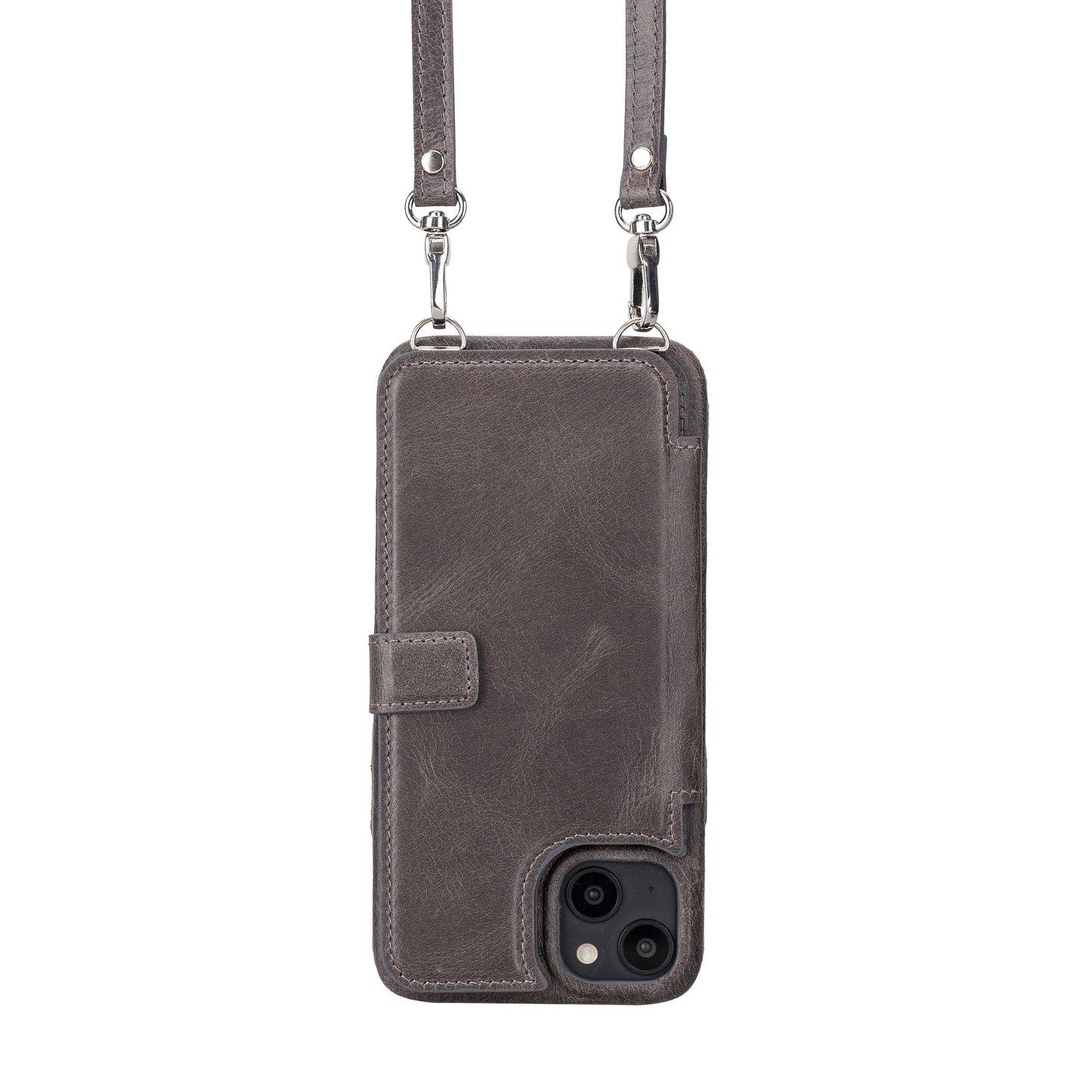 iPhone 14 Plus (6.7") Crossbody Leather MagSafe Wallet Case - Rustic Black
