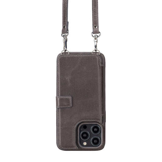 iPhone 14 Pro Max (6.7") Crossbody Leather MagSafe Wallet Case - Rustic Black