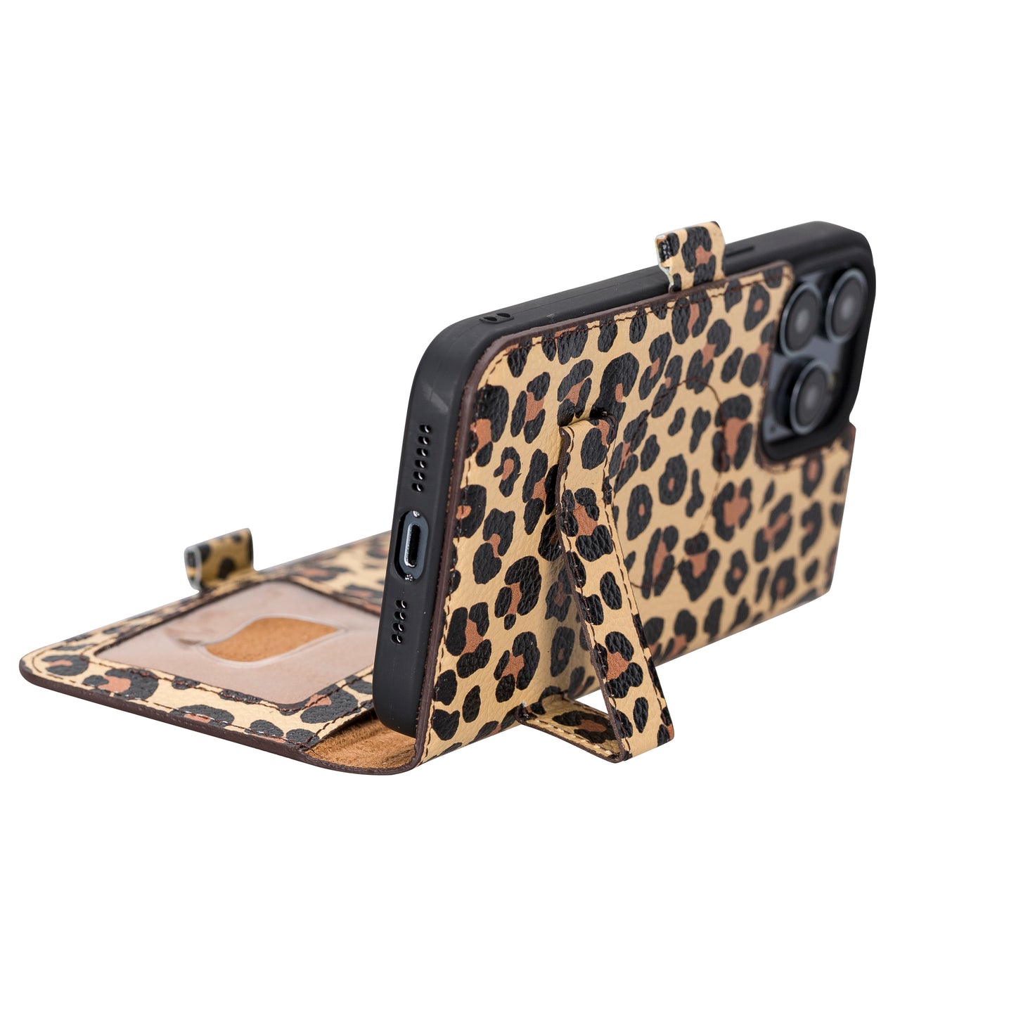 iPhone 14 Pro Max (6.7") Leather MagSafe RFID Stand Wallet Case - Leopard