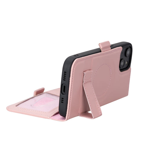 iPhone 14 (6.1") Leather MagSafe RFID Stand Wallet Case - Pink