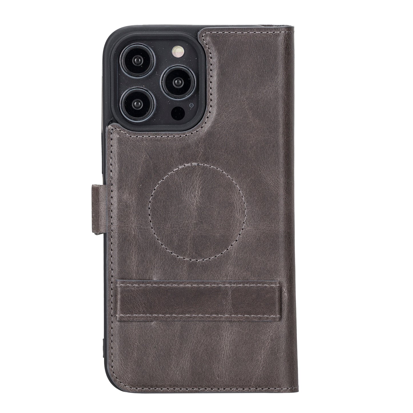 iPhone 14 Pro Max (6.7") Leather MagSafe RFID Stand Wallet Case - Rustic Black