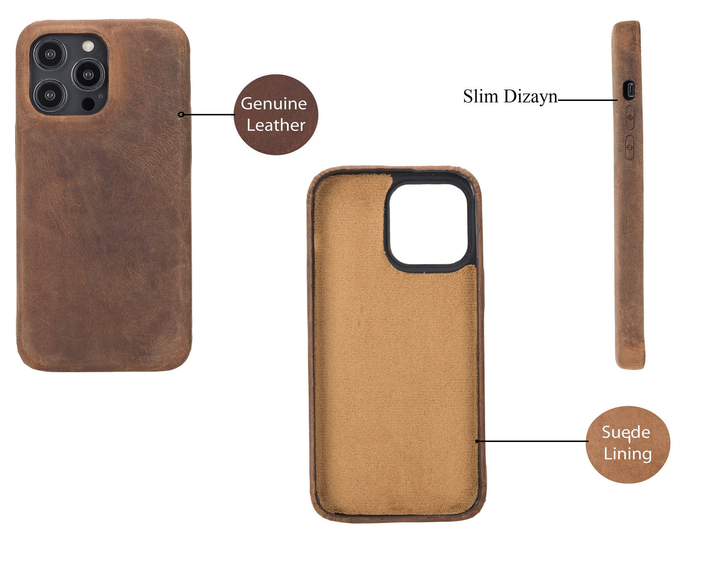 iPhone 14 (6.1") Full Leather MagSafe Snap On Case  - Teak Brown